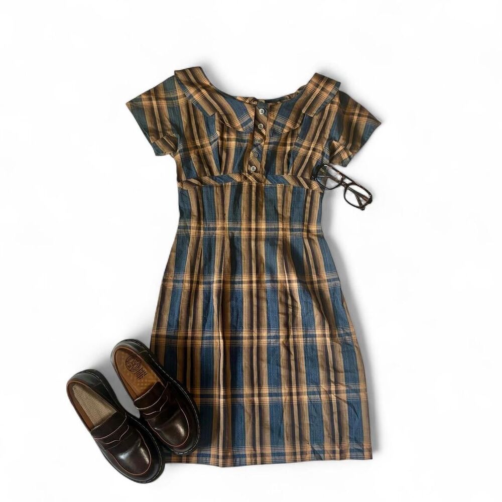 Vintage Jonathan Logan Academia Coquette Brown Plaid Mini Dress